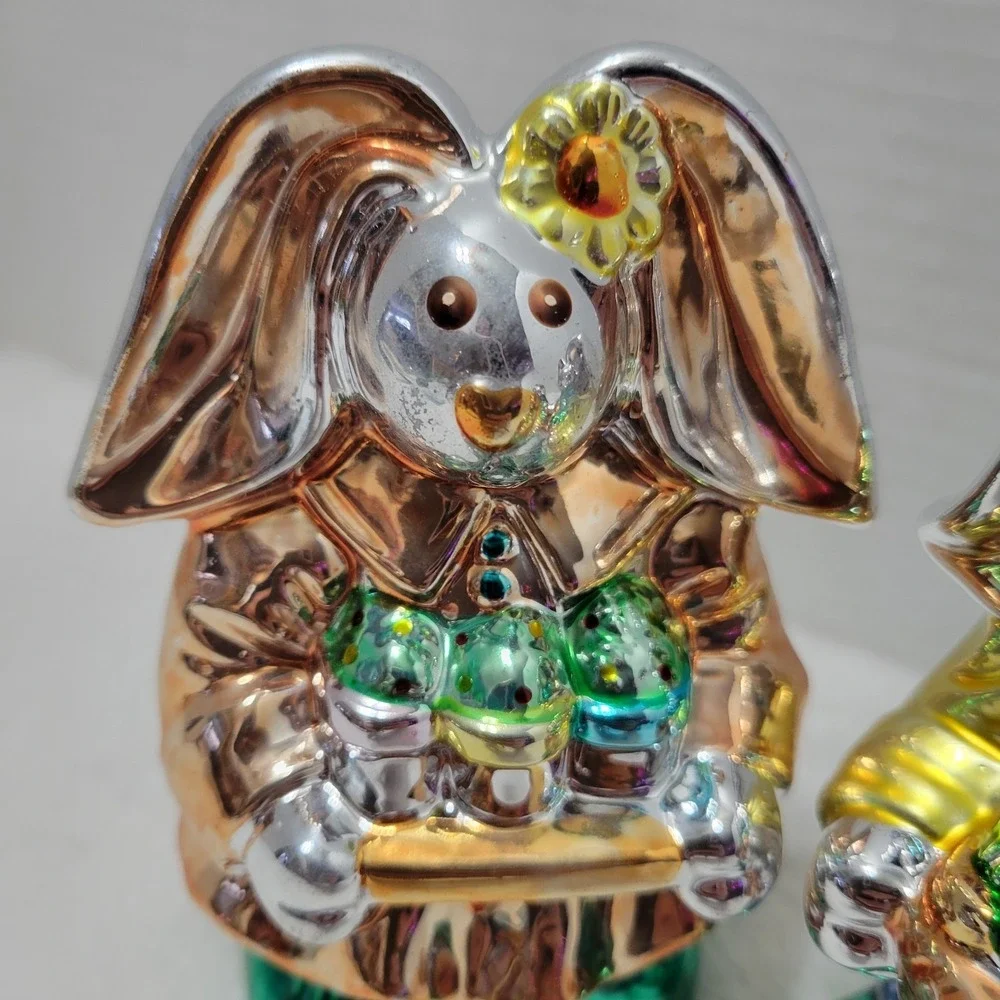 Armchair Shopper Shimmering Bunny Pair Easter‎ Hand Blown Mercury Glass So Cute!